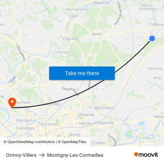 Ormoy-Villers to Montigny-Les-Cormeilles map