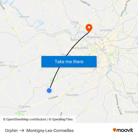 Orphin to Montigny-Les-Cormeilles map