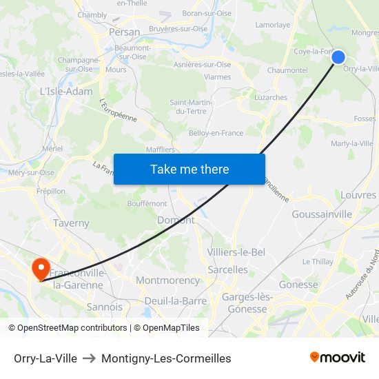 Orry-La-Ville to Montigny-Les-Cormeilles map