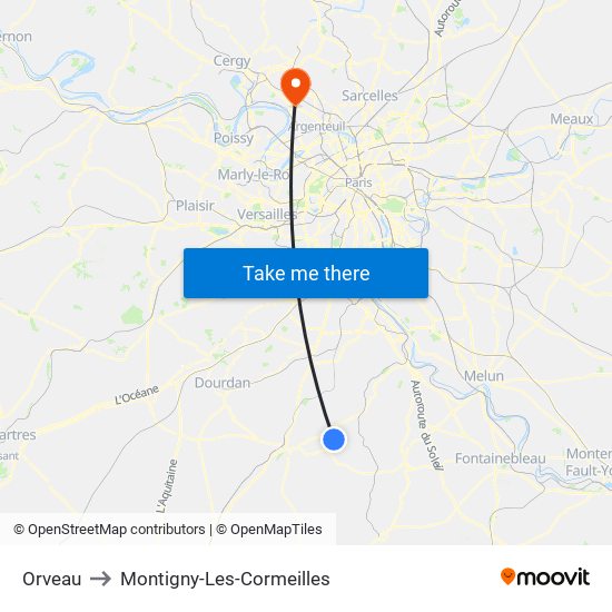 Orveau to Montigny-Les-Cormeilles map
