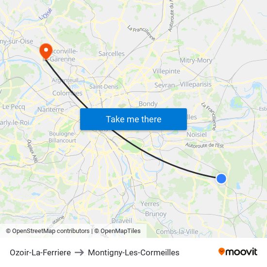 Ozoir-La-Ferriere to Montigny-Les-Cormeilles map