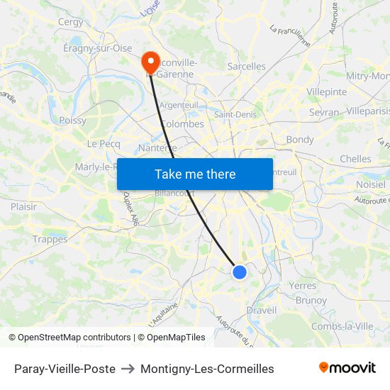 Paray-Vieille-Poste to Montigny-Les-Cormeilles map