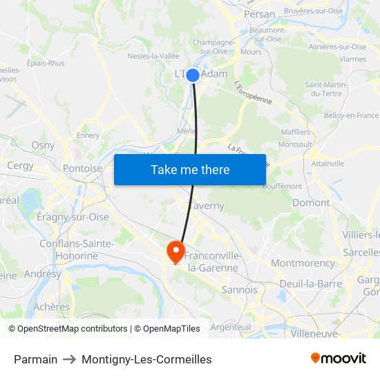 Parmain to Montigny-Les-Cormeilles map