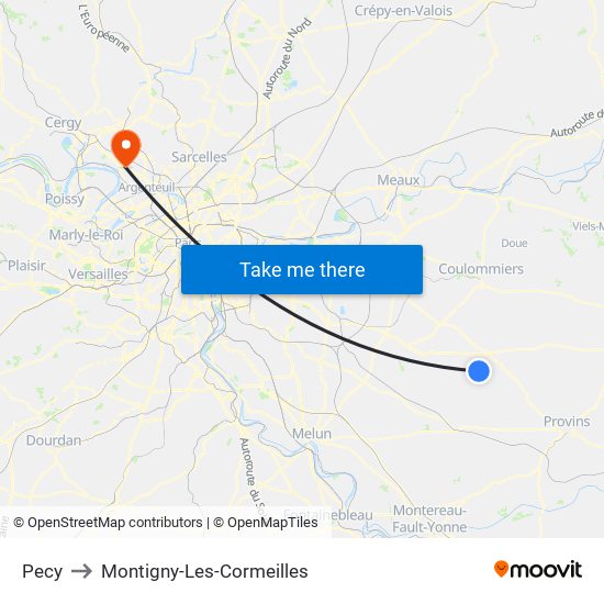 Pecy to Montigny-Les-Cormeilles map