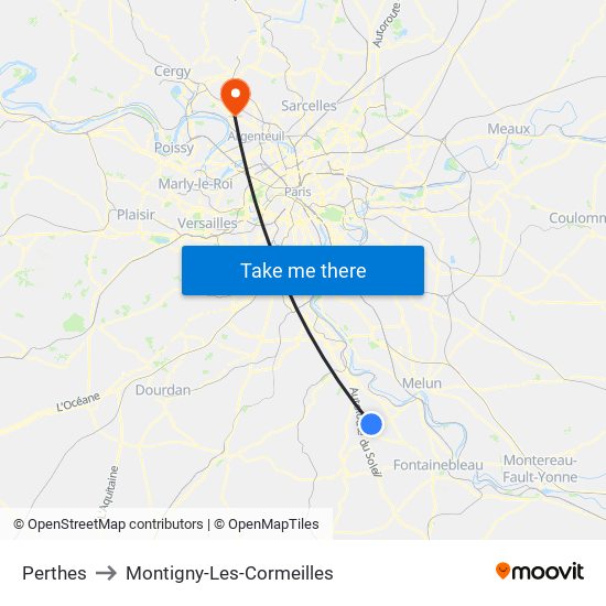 Perthes to Montigny-Les-Cormeilles map