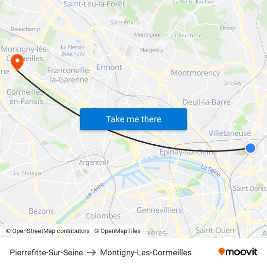 Pierrefitte-Sur-Seine to Montigny-Les-Cormeilles map