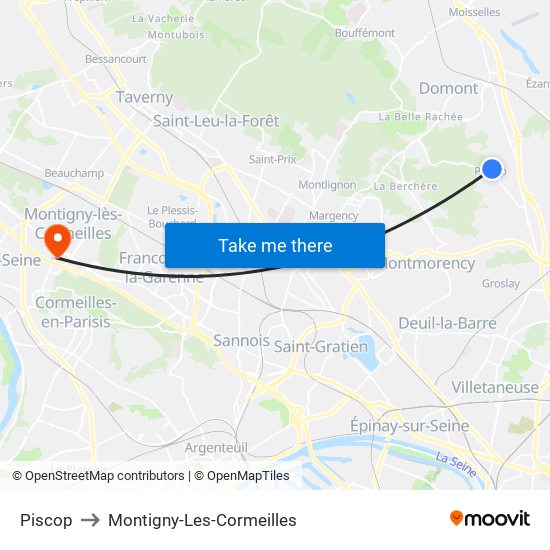 Piscop to Montigny-Les-Cormeilles map
