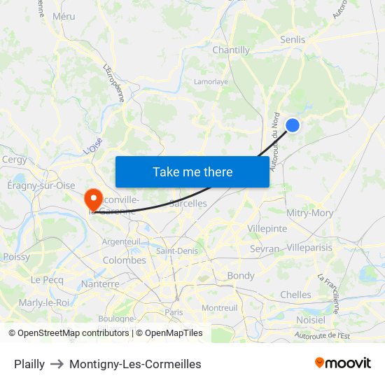 Plailly to Montigny-Les-Cormeilles map