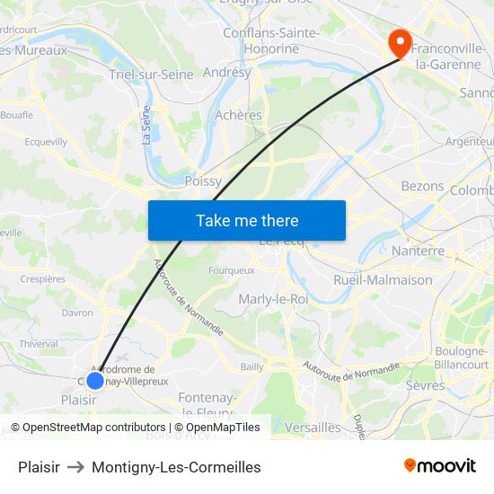 Plaisir to Montigny-Les-Cormeilles map