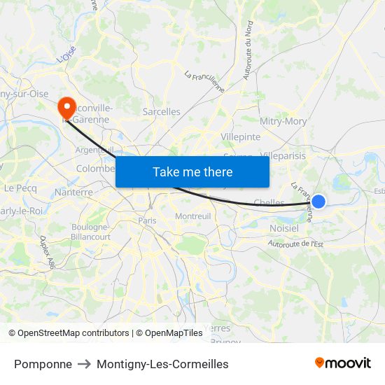 Pomponne to Montigny-Les-Cormeilles map