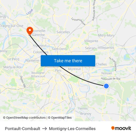 Pontault-Combault to Montigny-Les-Cormeilles map