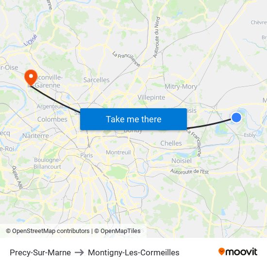 Precy-Sur-Marne to Montigny-Les-Cormeilles map
