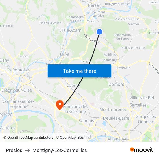 Presles to Montigny-Les-Cormeilles map