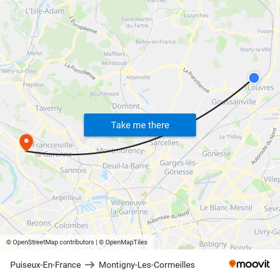 Puiseux-En-France to Montigny-Les-Cormeilles map