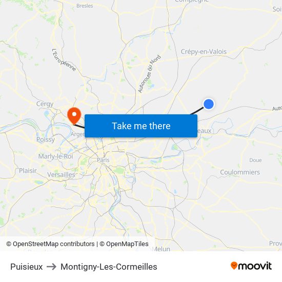 Puisieux to Montigny-Les-Cormeilles map