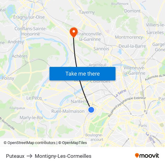 Puteaux to Montigny-Les-Cormeilles map