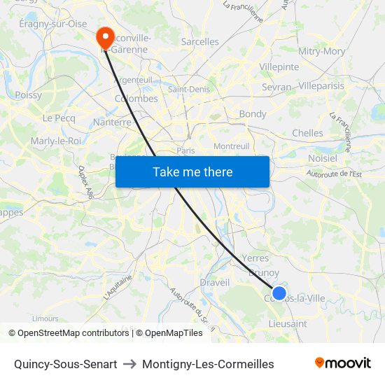 Quincy-Sous-Senart to Montigny-Les-Cormeilles map