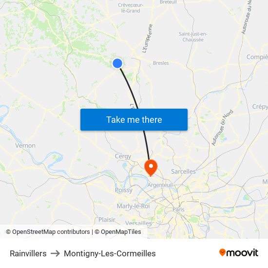 Rainvillers to Montigny-Les-Cormeilles map