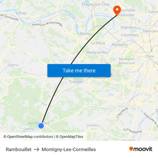 Rambouillet to Montigny-Les-Cormeilles map