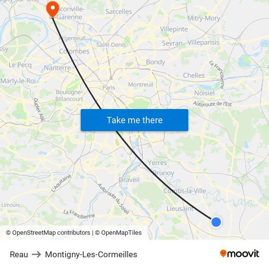 Reau to Montigny-Les-Cormeilles map