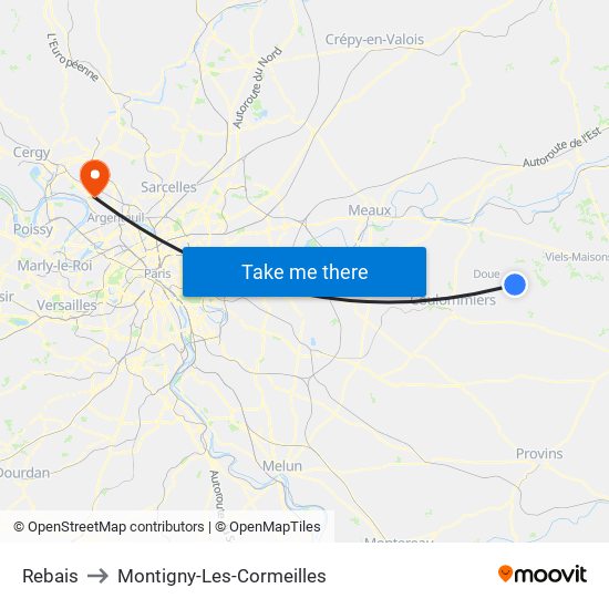 Rebais to Montigny-Les-Cormeilles map