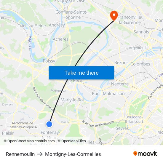 Rennemoulin to Montigny-Les-Cormeilles map