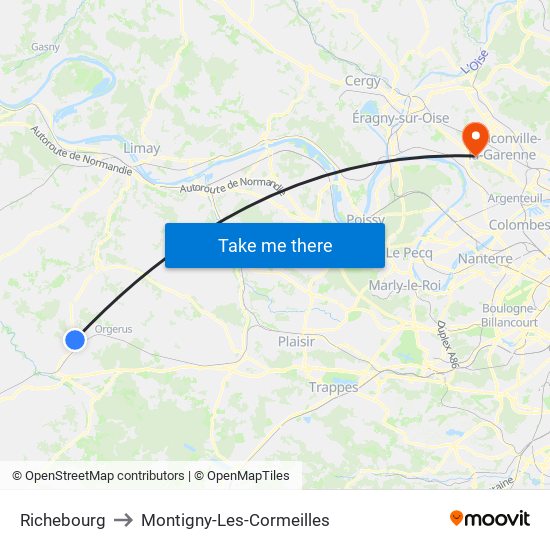 Richebourg to Montigny-Les-Cormeilles map