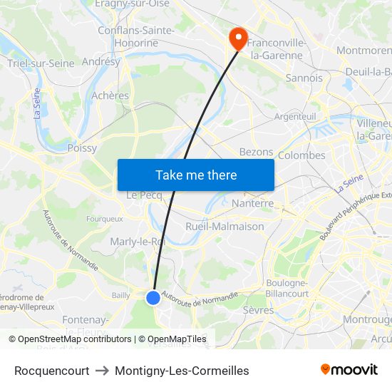 Rocquencourt to Montigny-Les-Cormeilles map