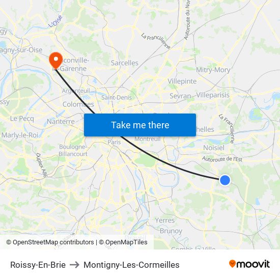 Roissy-En-Brie to Montigny-Les-Cormeilles map