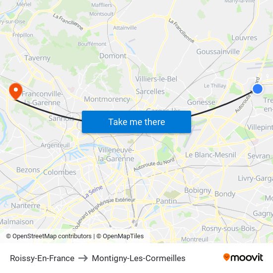 Roissy-En-France to Montigny-Les-Cormeilles map