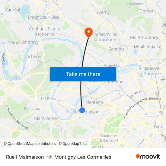 Rueil-Malmaison to Montigny-Les-Cormeilles map