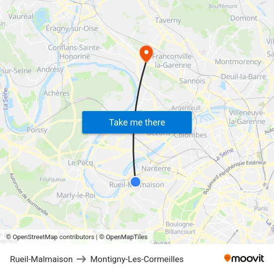 Rueil-Malmaison to Montigny-Les-Cormeilles map