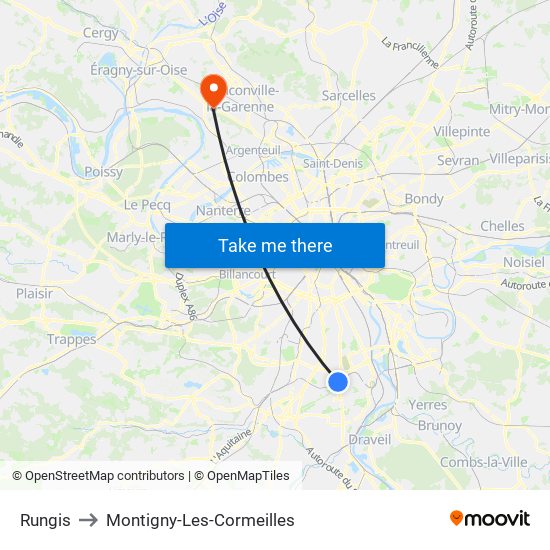 Rungis to Montigny-Les-Cormeilles map
