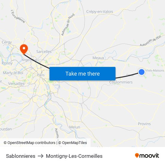 Sablonnieres to Montigny-Les-Cormeilles map