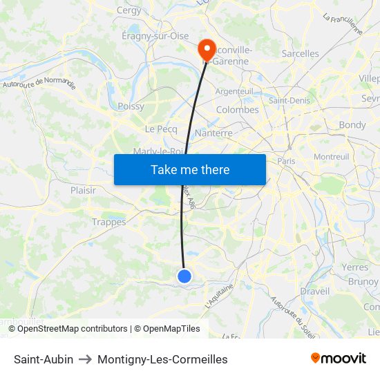 Saint-Aubin to Montigny-Les-Cormeilles map