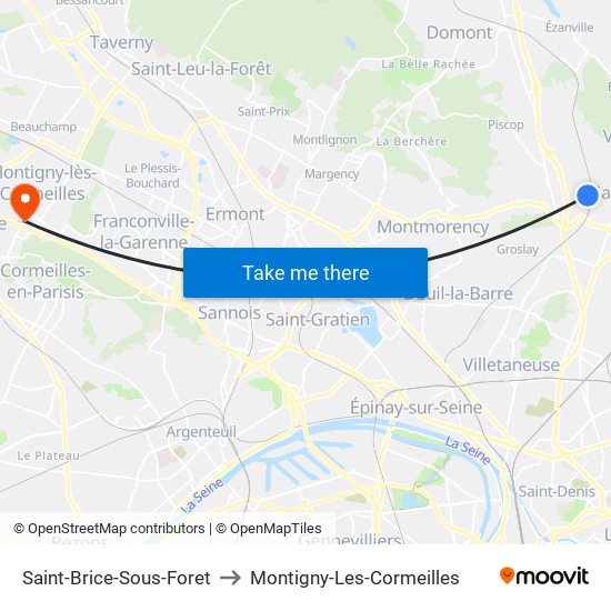 Saint-Brice-Sous-Foret to Montigny-Les-Cormeilles map