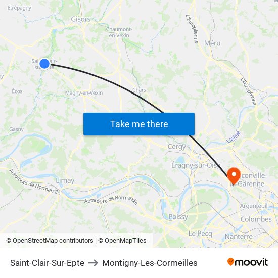 Saint-Clair-Sur-Epte to Montigny-Les-Cormeilles map