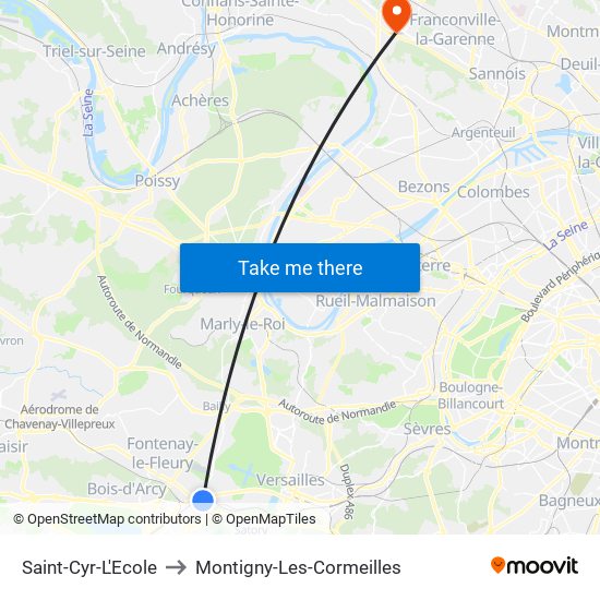 Saint-Cyr-L'Ecole to Montigny-Les-Cormeilles map