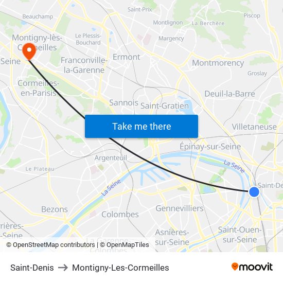 Saint-Denis to Montigny-Les-Cormeilles map