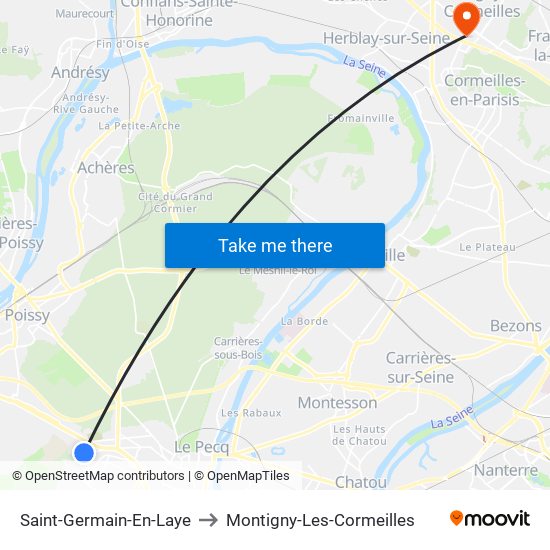 Saint-Germain-En-Laye to Montigny-Les-Cormeilles map