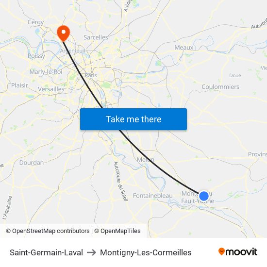 Saint-Germain-Laval to Montigny-Les-Cormeilles map