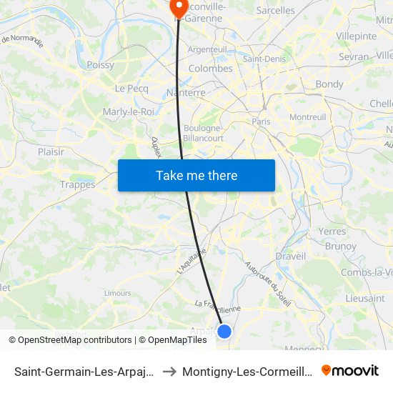 Saint-Germain-Les-Arpajon to Montigny-Les-Cormeilles map