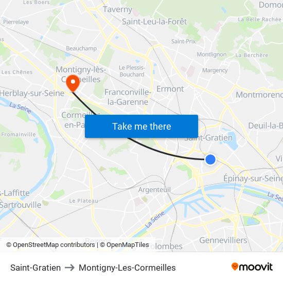 Saint-Gratien to Montigny-Les-Cormeilles map