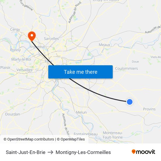 Saint-Just-En-Brie to Montigny-Les-Cormeilles map