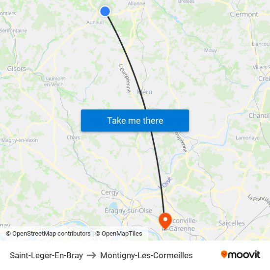 Saint-Leger-En-Bray to Montigny-Les-Cormeilles map