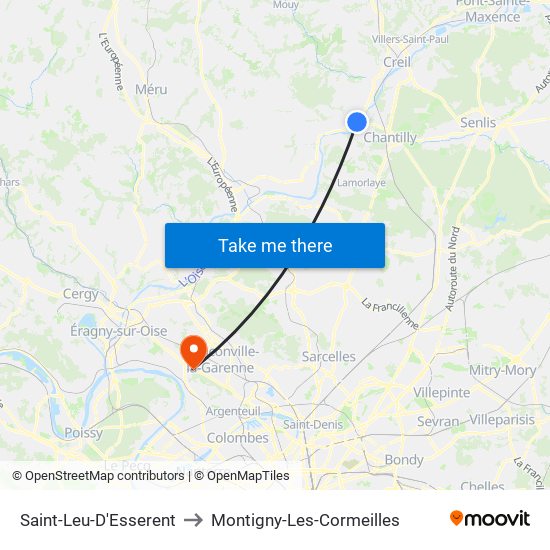 Saint-Leu-D'Esserent to Montigny-Les-Cormeilles map