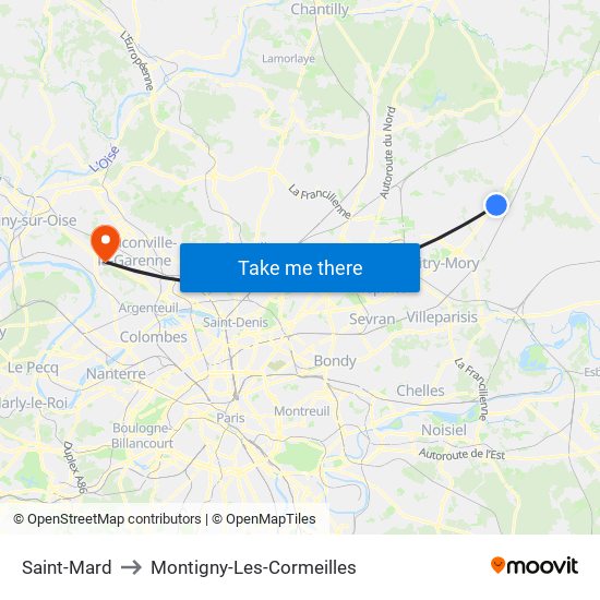 Saint-Mard to Montigny-Les-Cormeilles map