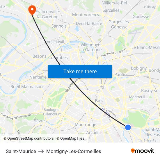 Saint-Maurice to Montigny-Les-Cormeilles map