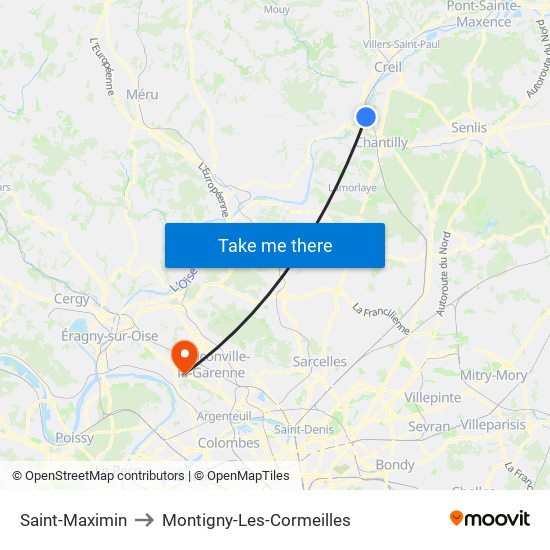 Saint-Maximin to Montigny-Les-Cormeilles map
