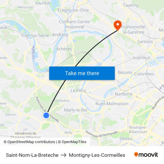 Saint-Nom-La-Breteche to Montigny-Les-Cormeilles map